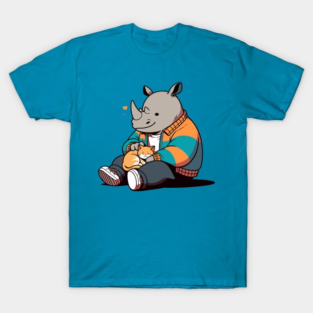 Rhino petting cat T-Shirt by TimeWarpWildlife